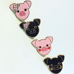 Black Floral Pig Pin